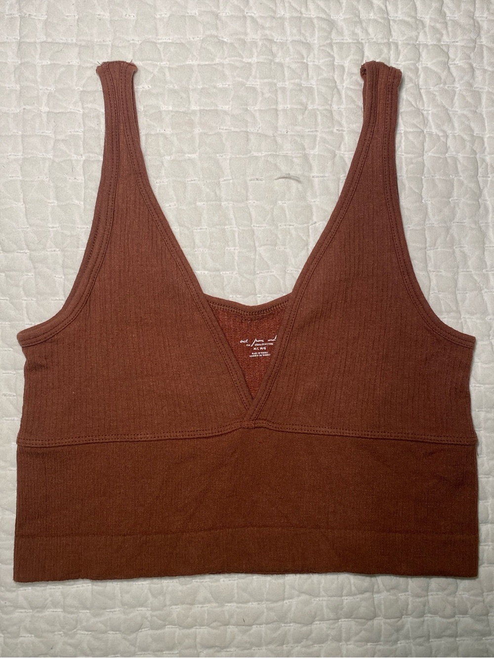 Urban Outfitters Out From Under Ribbed V-Neck Cropped Tank Top - Brown